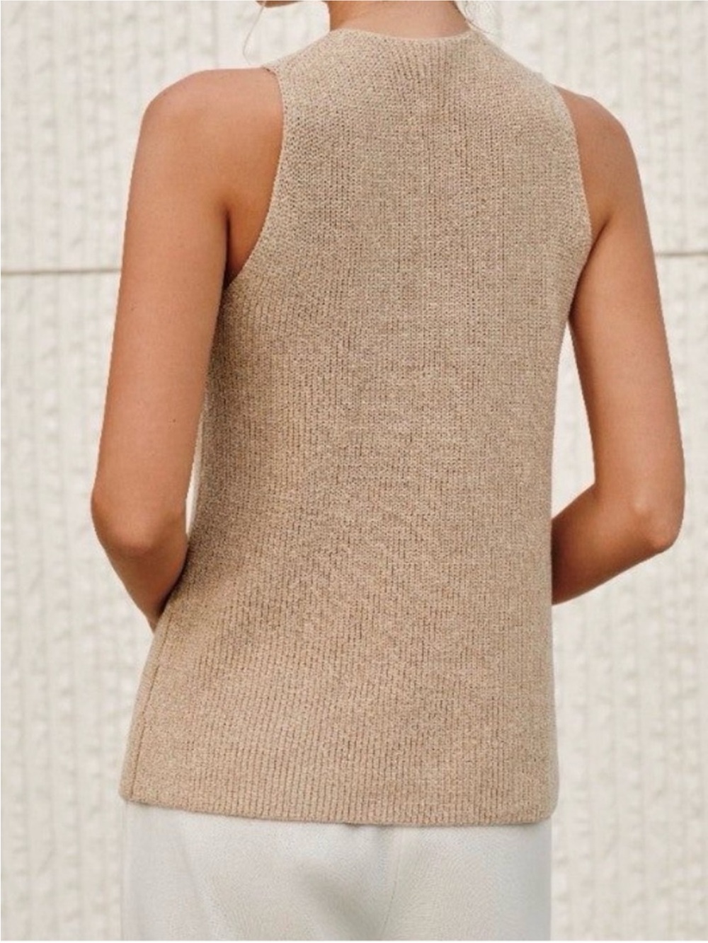 Commense One-Shoulder Beige Knit Halter Top - Picture 2 of 3